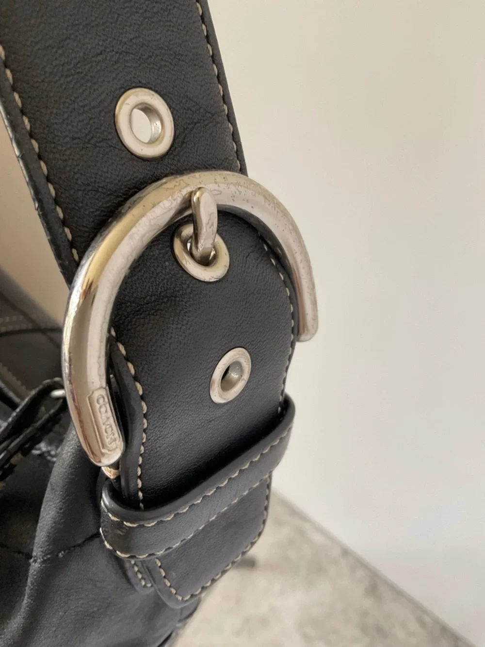 Coach Black Leather Curved Hobo Bag with Silver Hardware